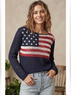 NWOT Norton Vintage US Flag Knit Sweater